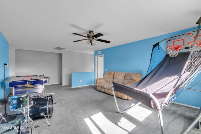 10847 E Forge Cir, Mesa, AZ 85208 - living room featuring ceiling fan, carpet floors, and baseboards
