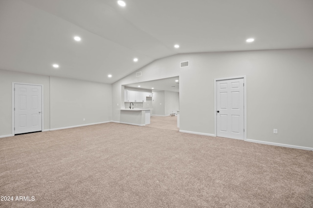 interior space with light carpet and sink