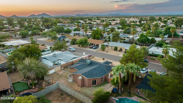 view of aerial view at dusk