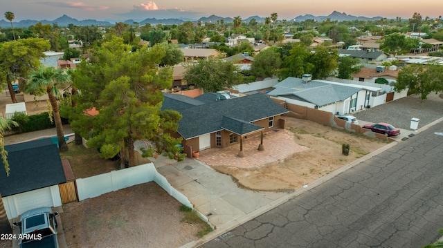 view of aerial view at dusk