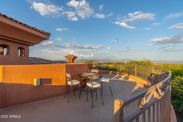 view of patio with a mountain view