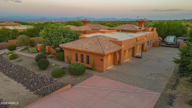 view of aerial view at dusk