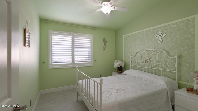 4073 E Stable Ct, Gilbert, AZ 85297 - bedroom with baseboards, vaulted ceiling, and a ceiling fan