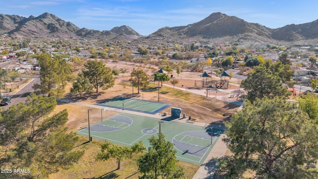 view of sport court featuring a mountain view