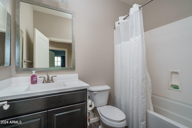 full bathroom featuring vanity, toilet, and shower / bath combo