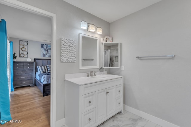 bathroom featuring vanity and walk in shower