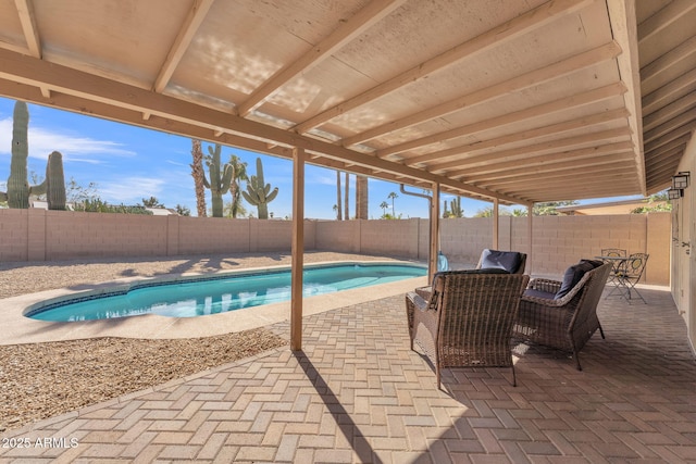 view of swimming pool featuring a patio area