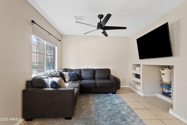 125 S 56th St Unit 27, Mesa, AZ 85206 - living area featuring ceiling fan, tile patterned floors, and built in features