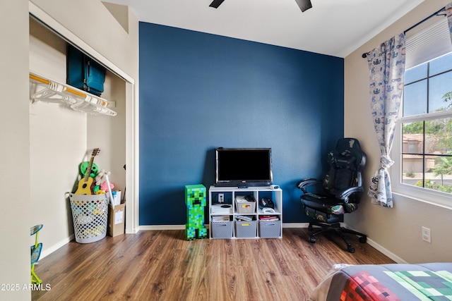 125 S 56th St Unit 27, Mesa, AZ 85206 - bedroom with wood finished floors and ceiling fan
