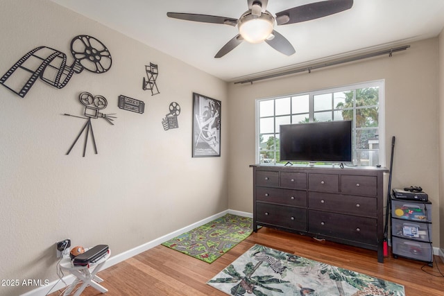 2508 N Karen Dr, Chandler, AZ 85224 - living area featuring ceiling fan, wood finished floors, and baseboards