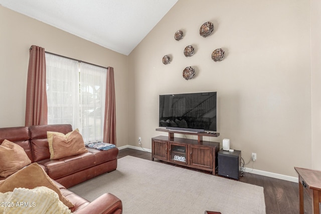 2508 N Karen Dr, Chandler, AZ 85224 - living area with baseboards, dark wood finished floors, and vaulted ceiling