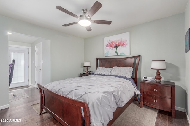 2508 N Karen Dr, Chandler, AZ 85224 - bedroom with wood finished floors, baseboards, and a ceiling fan