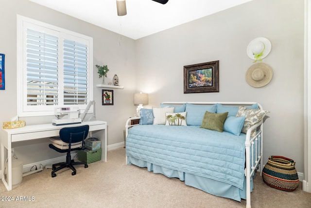 bedroom featuring carpet and ceiling fan