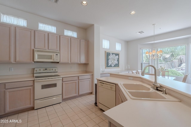 14806 E Lookout Ledge, Fountain Hills, AZ 85268 - kitchen with white appliances, a sink, light brown cabinetry, light countertops, and recessed lighting