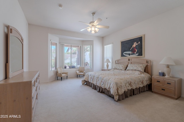14806 E Lookout Ledge, Fountain Hills, AZ 85268 - bedroom with light carpet, ceiling fan, and baseboards