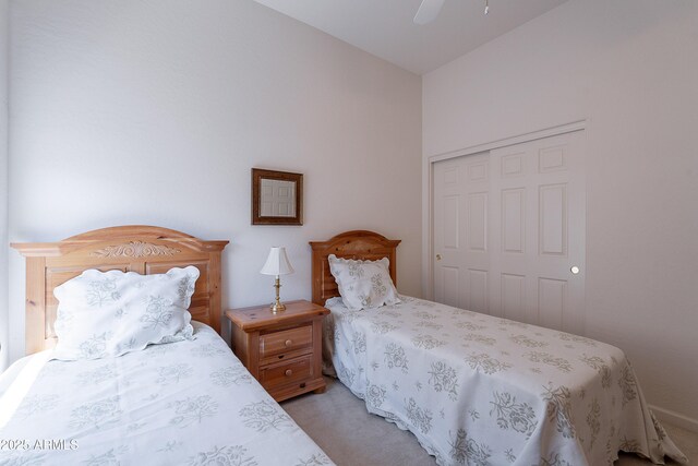 14806 E Lookout Ledge, Fountain Hills, AZ 85268 - bedroom with light colored carpet, a closet, and a ceiling fan