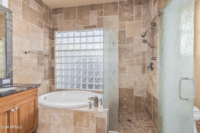 bathroom featuring vanity and separate shower and tub