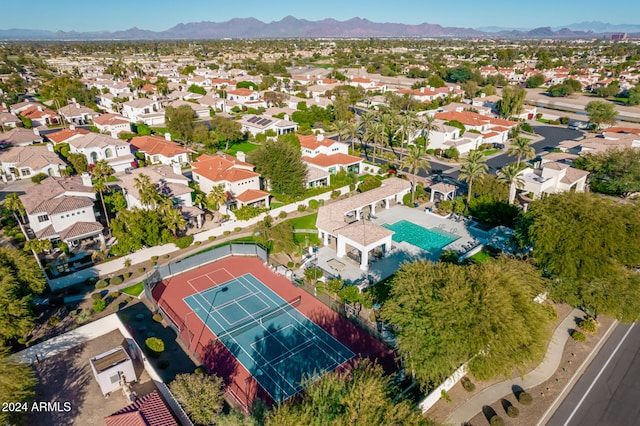 drone / aerial view featuring a mountain view