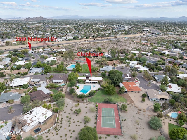 aerial view featuring a mountain view