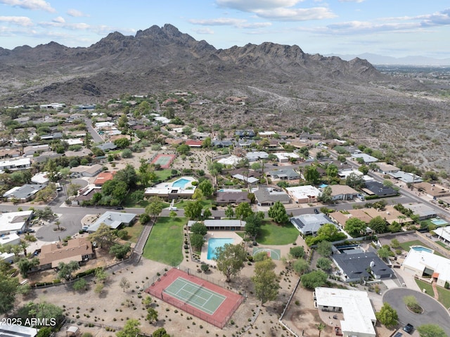 aerial view with a mountain view and a residential view