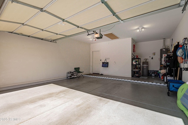 garage featuring a garage door opener and gas water heater