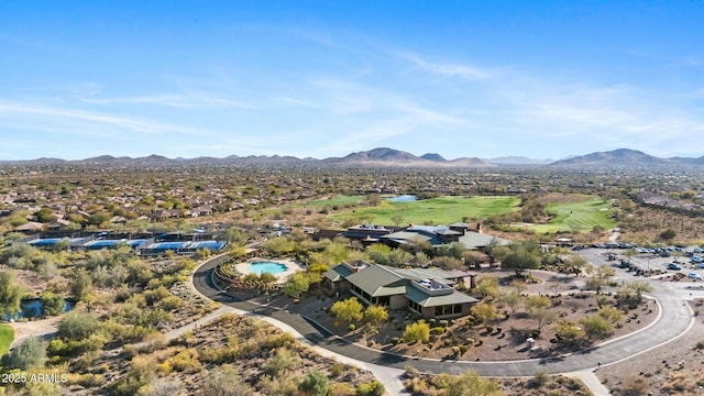 bird's eye view with a mountain view