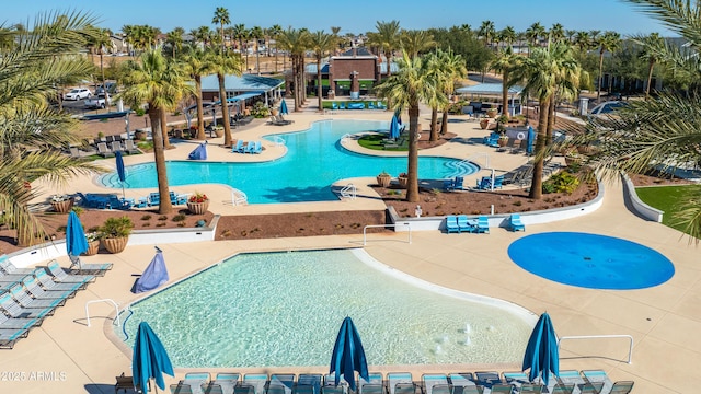 view of swimming pool with a patio area