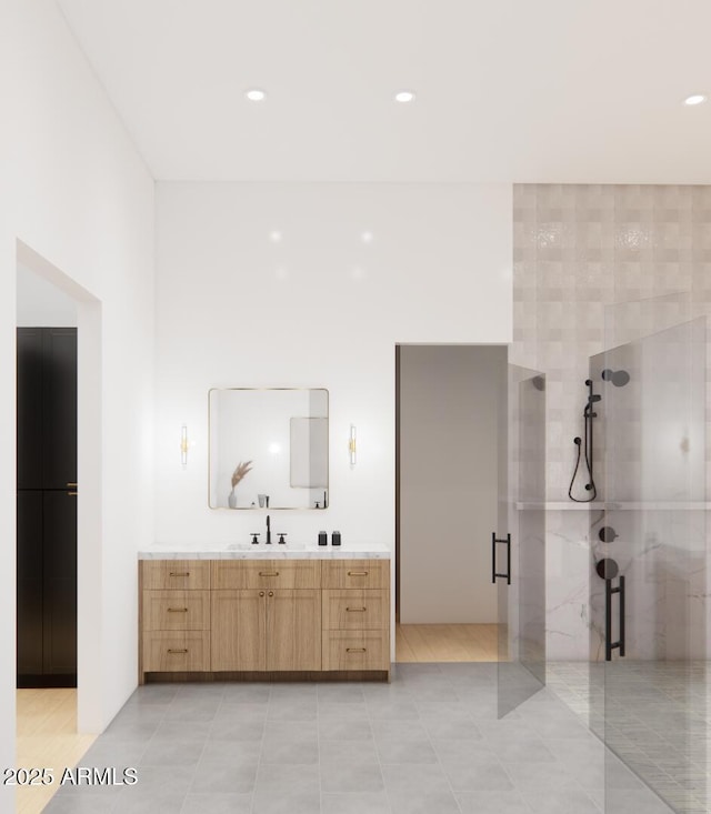 33962 N Cole Ranch Rd, Queen Creek, AZ 85144 - full bath with vanity, recessed lighting, tile patterned floors, and a stall shower