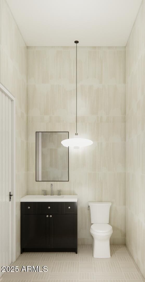 33962 N Cole Ranch Rd, Queen Creek, AZ 85144 - bathroom with tile walls, vanity, and toilet