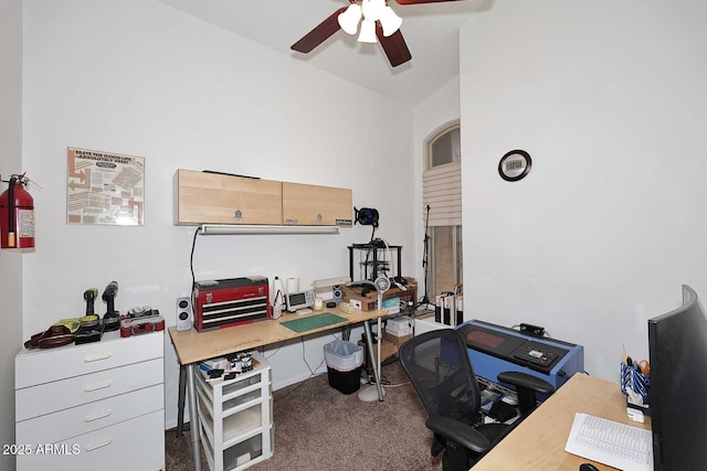 4506 E Lone Cactus Dr, Phoenix, AZ 85050 - office area featuring a ceiling fan, carpet floors, and vaulted ceiling