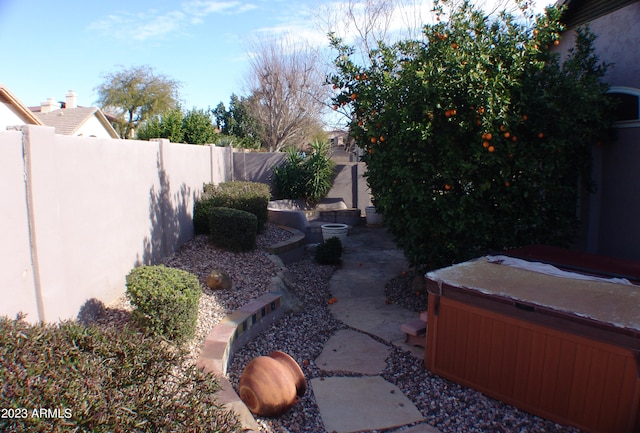 4506 E Lone Cactus Dr, Phoenix, AZ 85050 - view of yard with a patio, a hot tub, and a fenced backyard