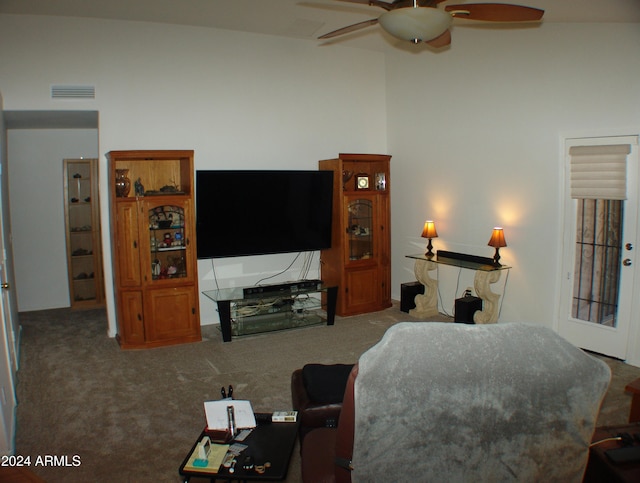 4506 E Lone Cactus Dr, Phoenix, AZ 85050 - carpeted living room with visible vents and ceiling fan