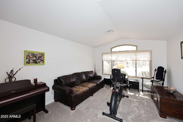 4506 E Lone Cactus Dr, Phoenix, AZ 85050 - living room featuring vaulted ceiling and carpet floors