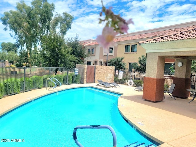 view of swimming pool with a patio