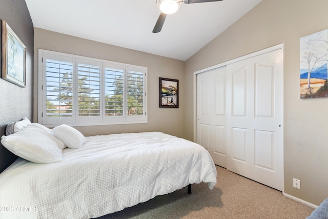 67 W Sarah Ln, Tempe, AZ 85284 - carpeted bedroom featuring a closet, lofted ceiling, and a ceiling fan