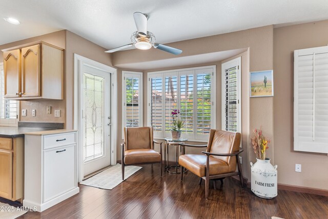 67 W Sarah Ln, Tempe, AZ 85284 - sitting room featuring dark wood-style flooring, ceiling fan, healthy amount of natural light, and recessed lighting