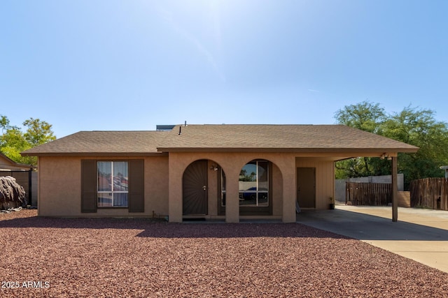 4624 S Fair Ln, Tempe, AZ 85282 - single story home featuring driveway, stucco siding, a carport, and a shingled roof