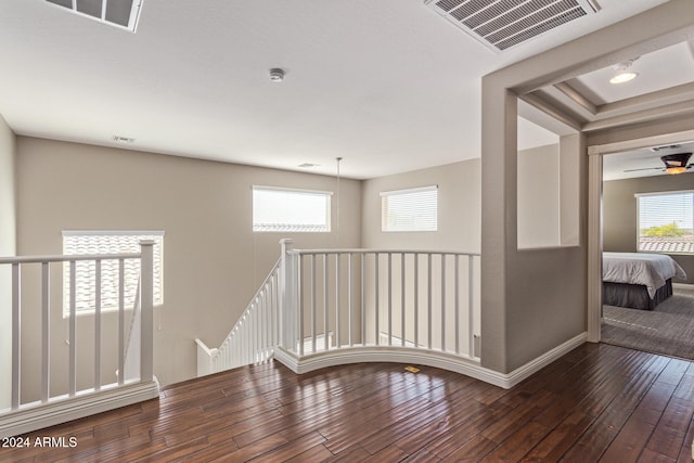 corridor with plenty of natural light and dark wood-type flooring