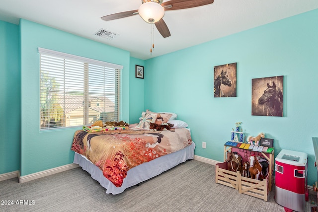 bedroom with carpet and ceiling fan