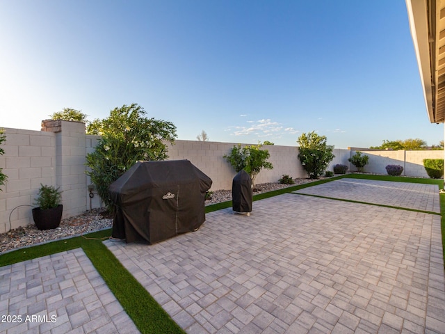 view of patio with area for grilling