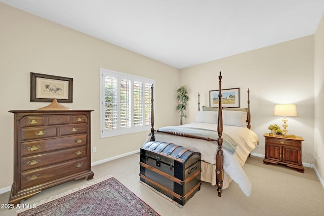 bedroom with light carpet