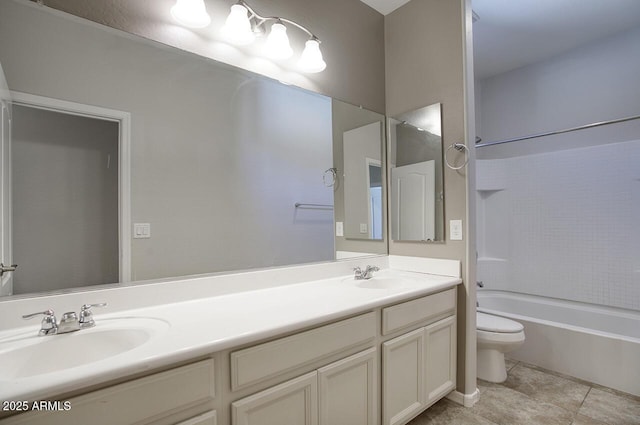 4242 E Erie St, Gilbert, AZ 85295 - bathroom featuring toilet, double vanity, shower / bathtub combination, and tile patterned floors