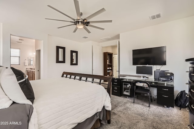 7665 W Fetlock Trl, Peoria, AZ 85383 - bedroom featuring carpet floors, ensuite bathroom, and ceiling fan