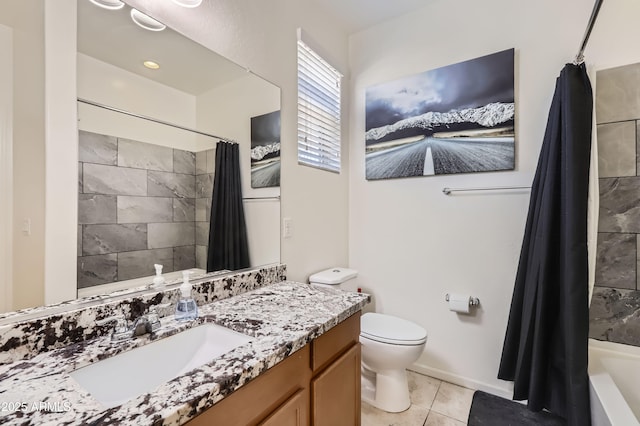 7665 W Fetlock Trl, Peoria, AZ 85383 - full bathroom featuring vanity, shower / bathtub combination with curtain, and tile patterned floors