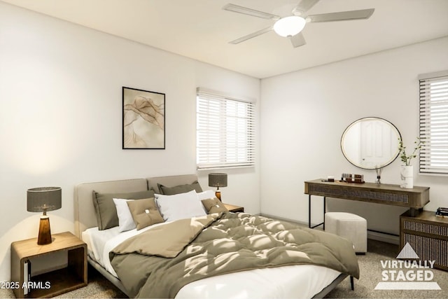 bedroom featuring carpet flooring and ceiling fan