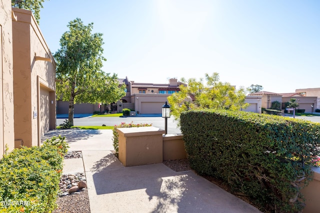 view of patio with a garage