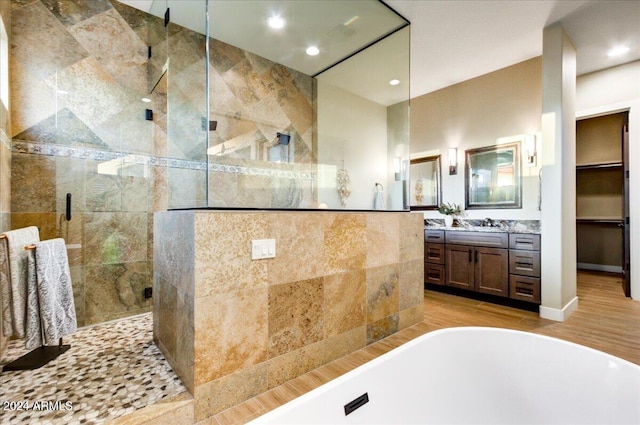 bathroom with vanity and independent shower and bath