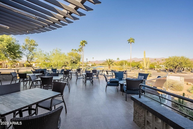 view of patio featuring a mountain view