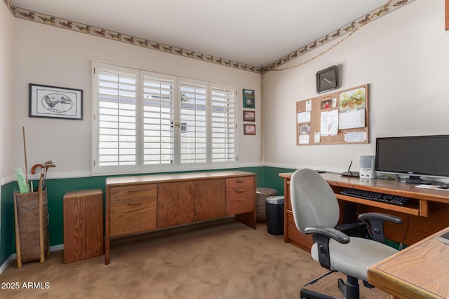 home office with light colored carpet