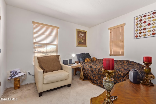 interior space featuring light colored carpet